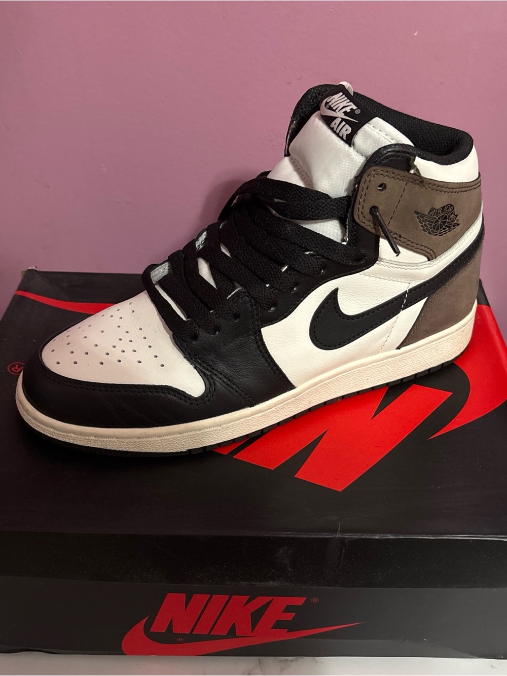 Jordan Mid Sneakers in White, Black & Brown